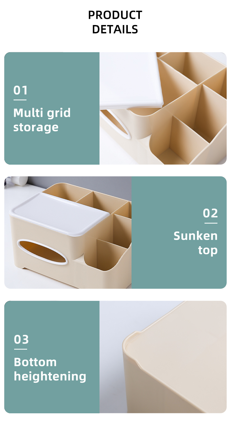 New Design Napkin Tissue Holder Box Office Supplies Organizer Plastic Cosmetic Storage Box Makeup Organizer for Dressing Table