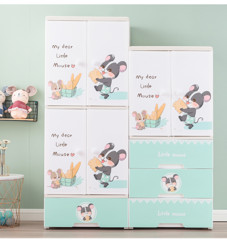 New Arrival Cartoon Style Drawer Cabinet Baby Clothes Storage Cabinet with Drawers Kids Cupboard Plastic Baby Wardrobe Closet