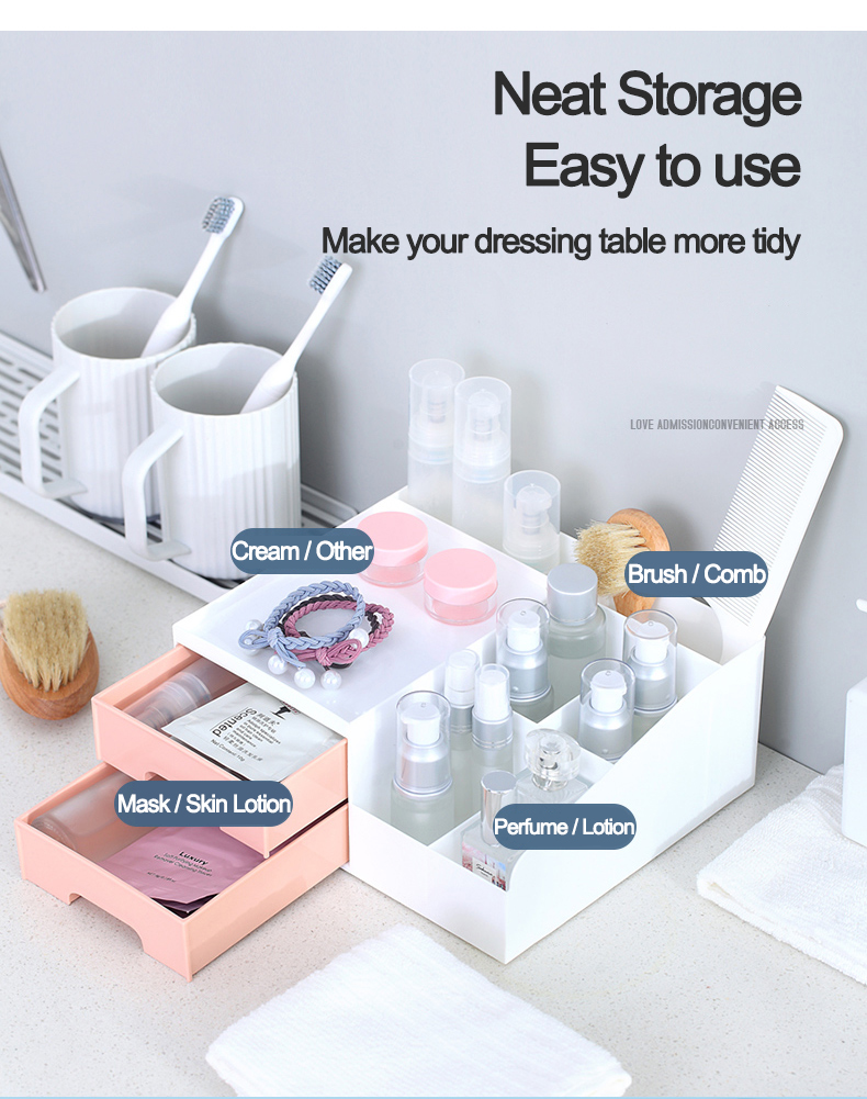 New Office Supplies Stationery Holder Cosmetic Makeup Storage Organizer with Drawer Plastic Desktop Storage Box for Coffee Table