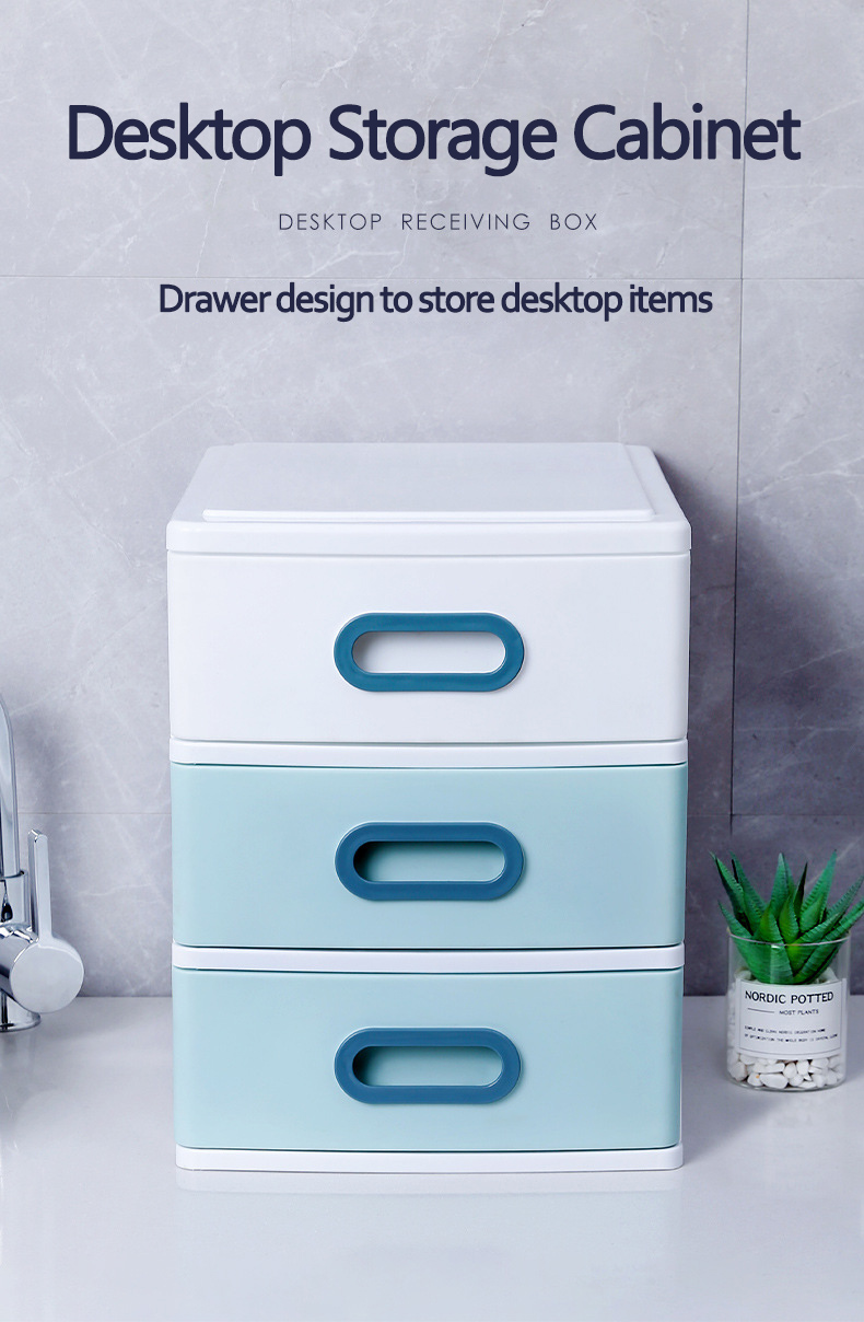 Modern Office Desk Stationery Holder Home Medicines Organizer Box Plastic Transparent Jewelry Makeup Storage Drawer with Handle