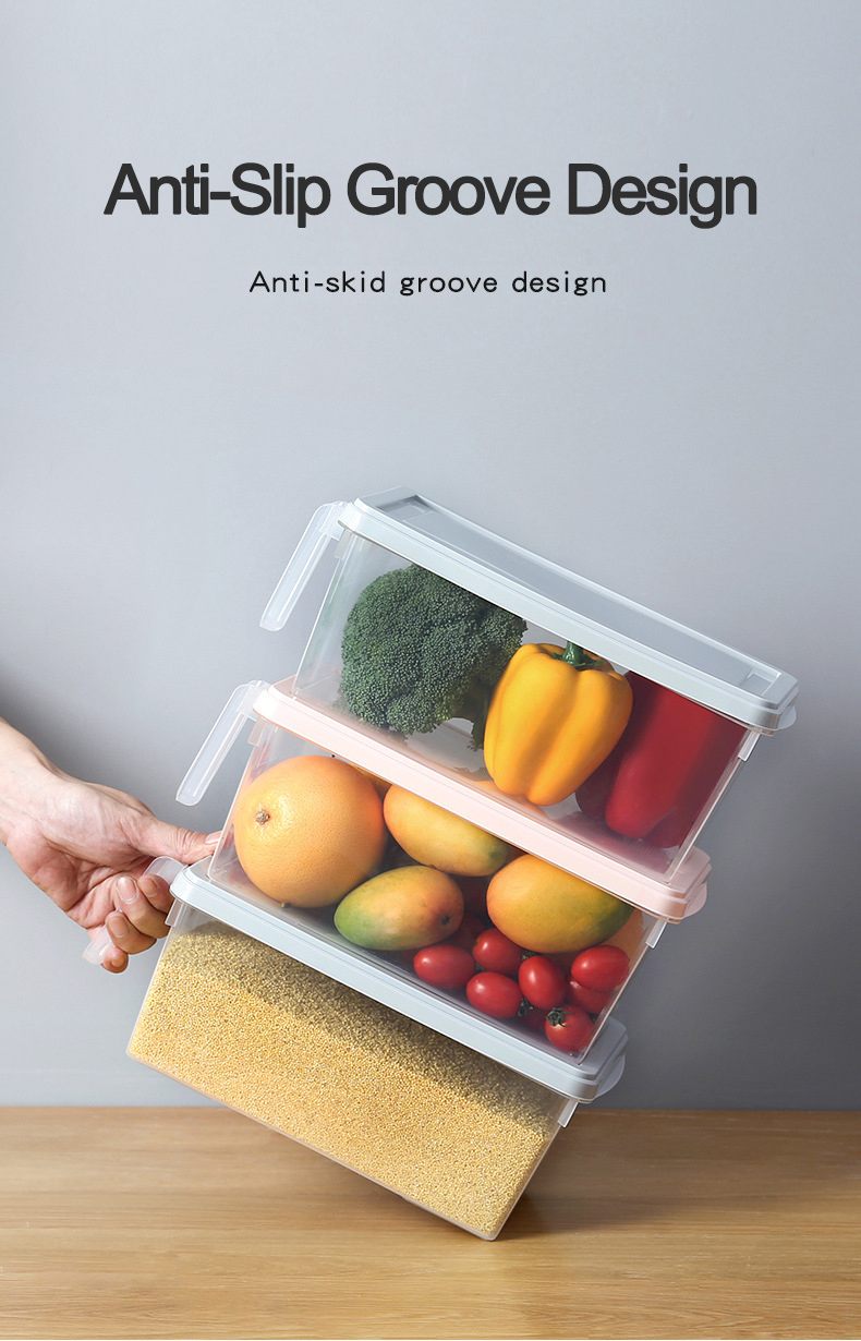 Multipurpose Rectangle Refrigerator Food Storage Box Fridge Organizer Stackable Transparent Airtight Food Container with Handle