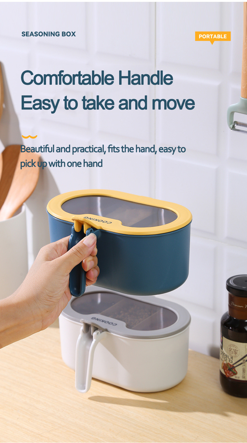 Kitchen Use 3-Compartment Plastic Spice Jar with Lid Salt Pepper Sugar Storage Container Seasoning Box Condiment Jar with Spoon