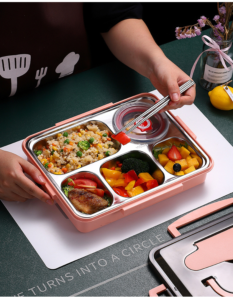 Heat Resistant Double Wall Insulated Food Container Stainless Steel Portable Lunch Box with Cutlery Thermal Kids Bento Keep Warm