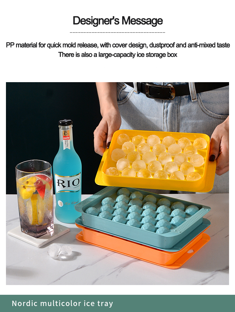Home Restaurant Easy Release Round Ice Sphere Maker Plastic Stackable Ice Cube Mold Silicone Ice Cube Tray With Lid for Whiskey