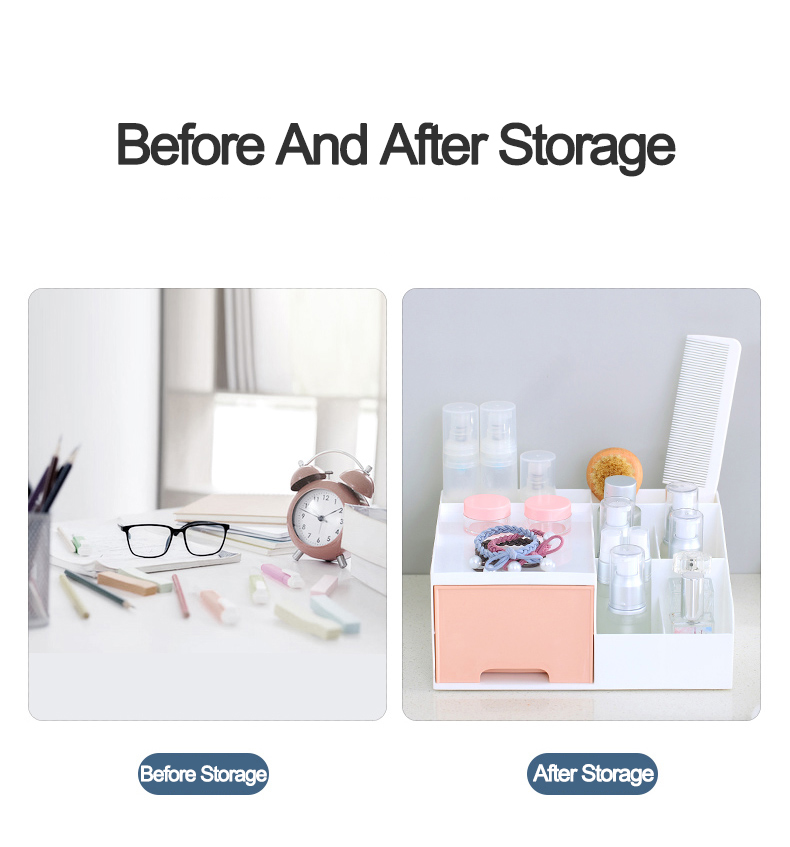 New Office Supplies Stationery Holder Cosmetic Makeup Storage Organizer with Drawer Plastic Desktop Storage Box for Coffee Table