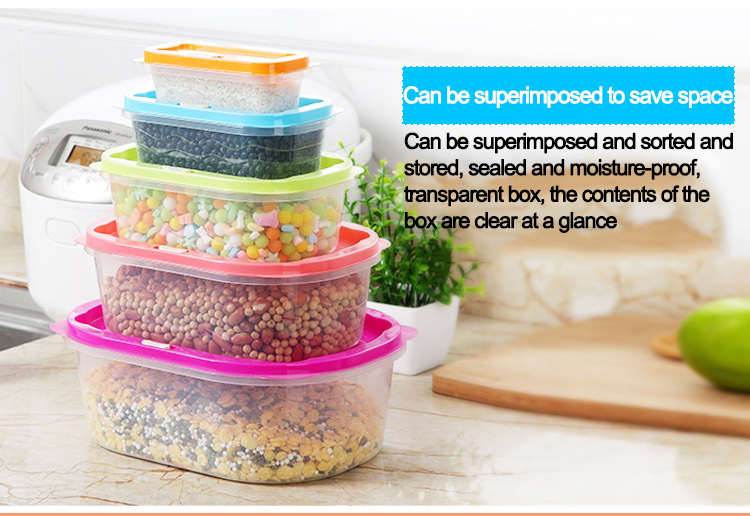 Factory Supply Clear Pantry Organizer Bin Plastic Sealed Cereal Beans Container Rectangle Dry Food Storage Dispenser for Kitchen