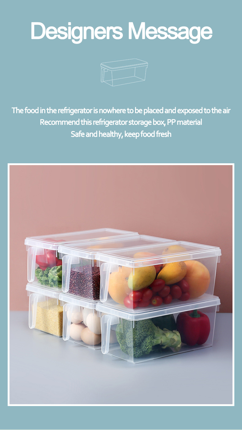 Multipurpose Rectangle Refrigerator Food Storage Box Fridge Organizer Stackable Transparent Airtight Food Container with Handle