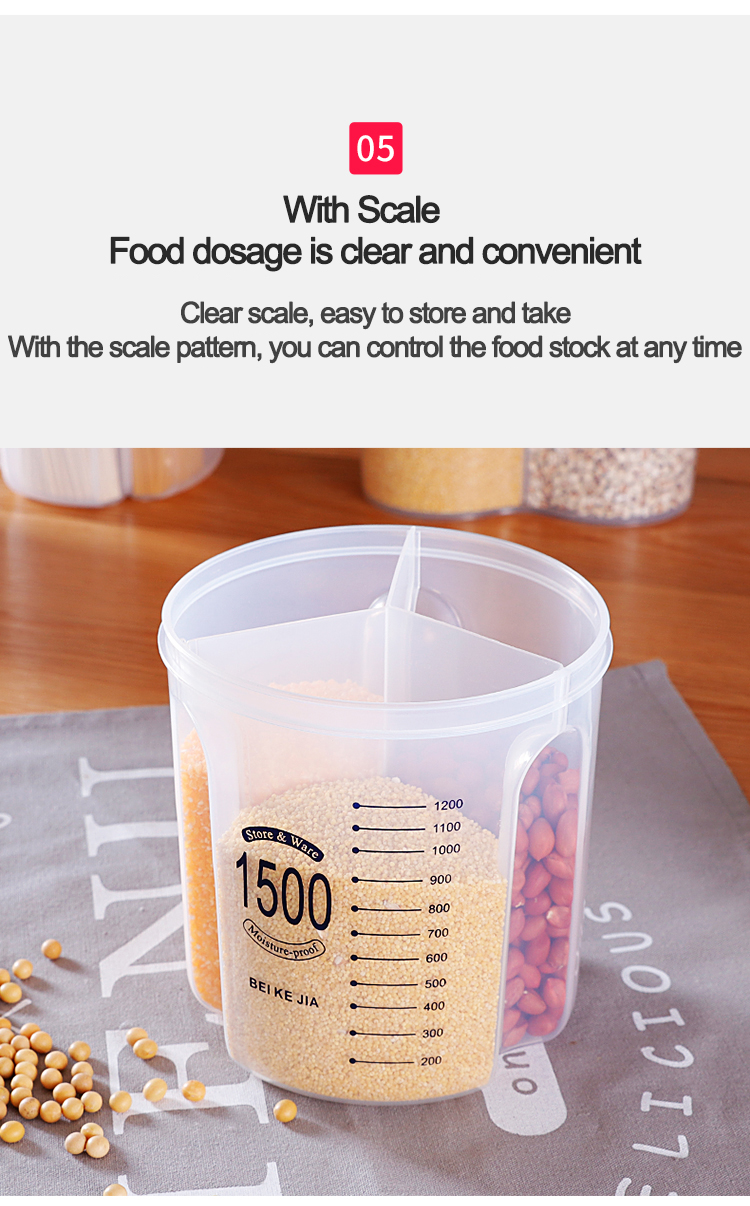 New Arrival Kitchen Cereal Storage Box Plastic Pantry Storage Jars Clear Dry Food Bean Pasta Storage Container with Compartment