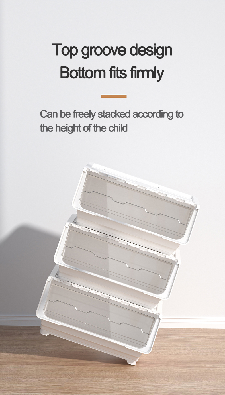 Household Kitchen Snack Container Stackable Toy Clothes Organizer Box Clamshell Storage Boxes with Wheels Front Opening Plastic