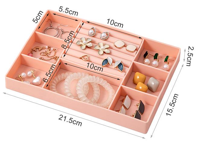 Multi-function Dressing Table Rings Necklace Earring Display Box Silicone Girls Ladies Jewelry Organizer Box with Compartments