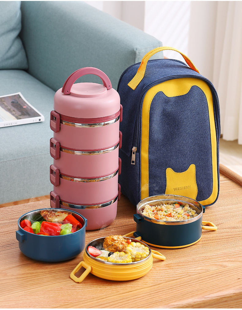 Food Container Thermal Reusable Bento Box Kids Microwavable Stainless Steel Portable Lunch Box with Handle Wholesale Plastic