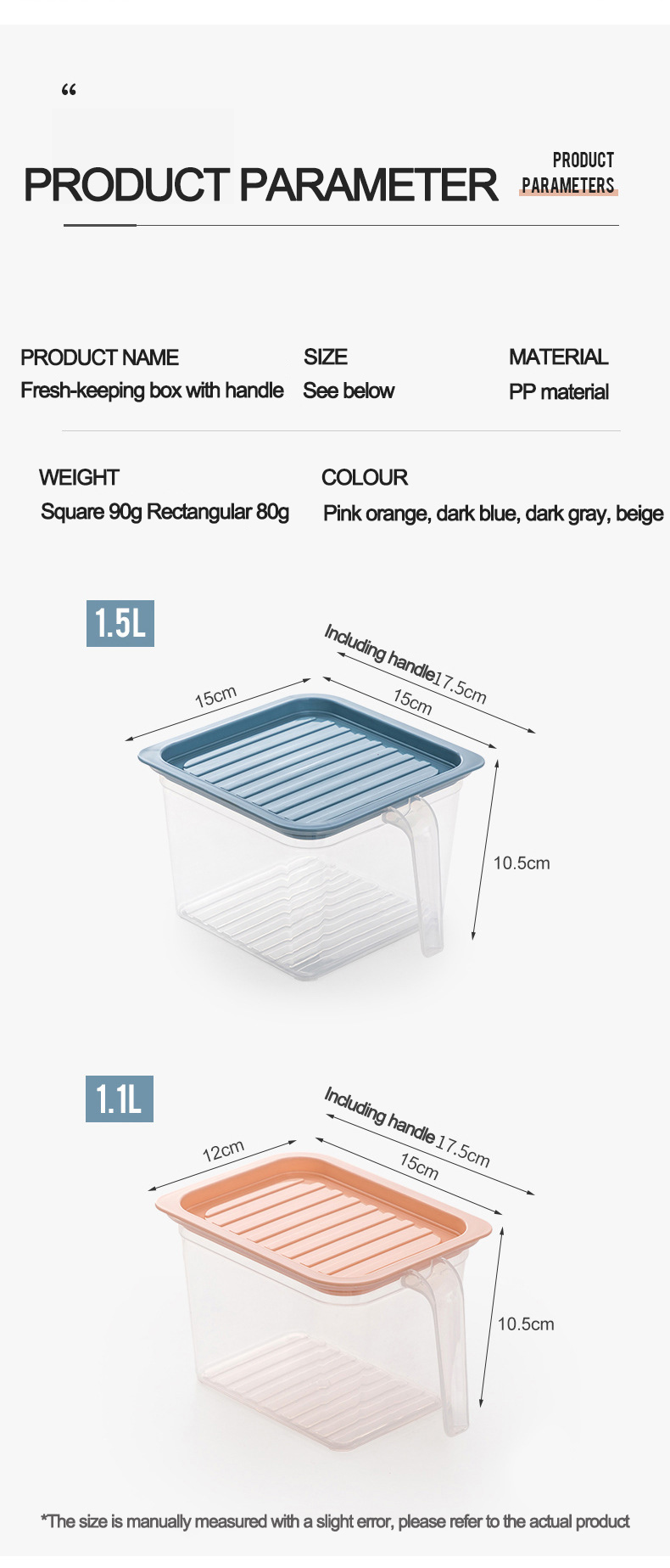 Hot Sale Kitchen Stackable Dry Food Cereal Storage Jar Plastic Meal Prep Container Fridge Refrigerator Organizer Bin with Handle