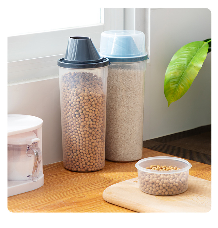 Newest Pantry Cereal Rice Storage Bottle Jars with Measuring Cup Kitchen Plastic Clear Dry Food Storage Container with Pour Lid