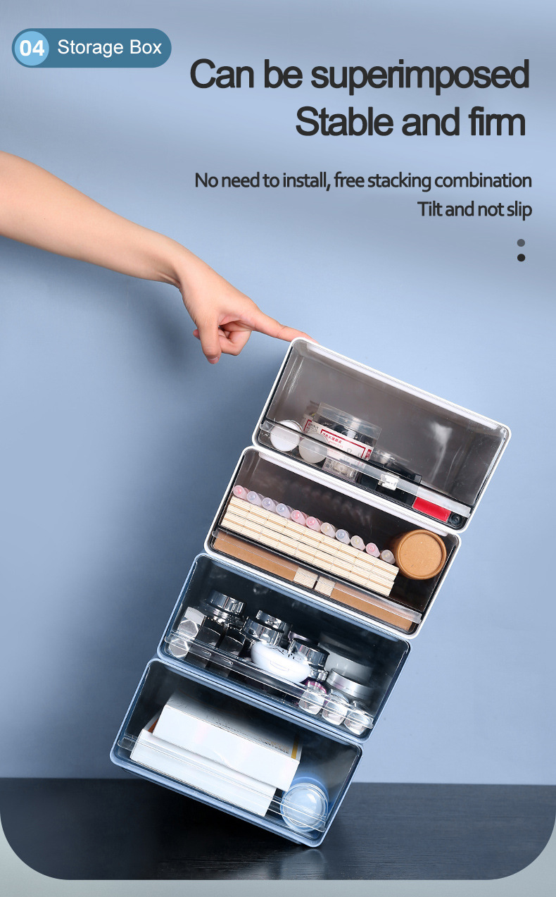 High Quality Bedroom Cosmetic Makeup Storage Drawer Plastic Desktop Drawer Type Storage Box Office Desk Organizer Box Stackable