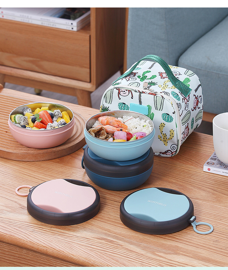 High Quality Thermal Food Container Keep Food Warm 2-Layer Plastic Bento Children Kids Stainless Steel Lunch Box with Cutlery
