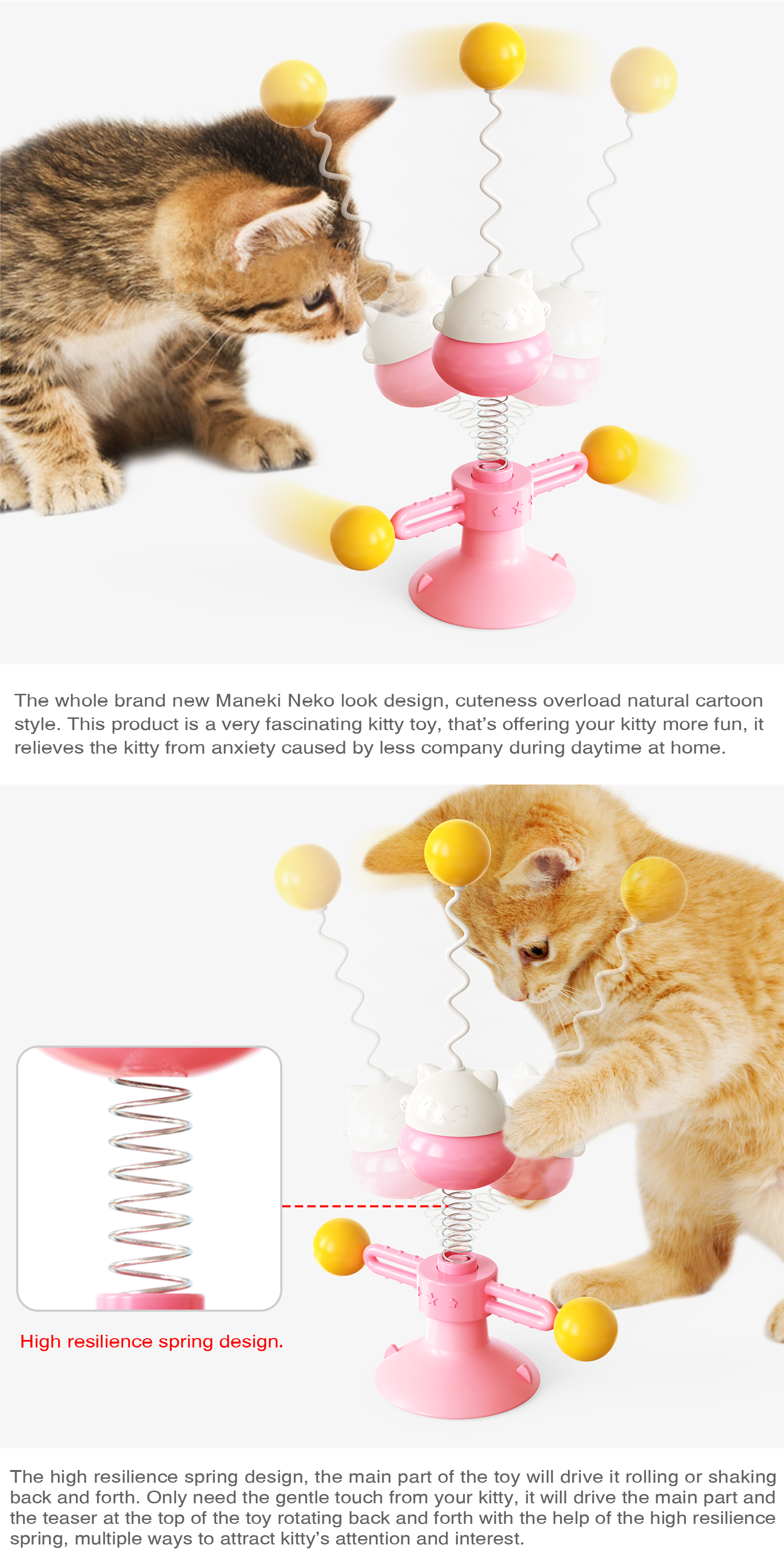New Design Pet Interactive Play Toy Cat Toys Pet Accessories Spring Lucky Cat Chew Toy