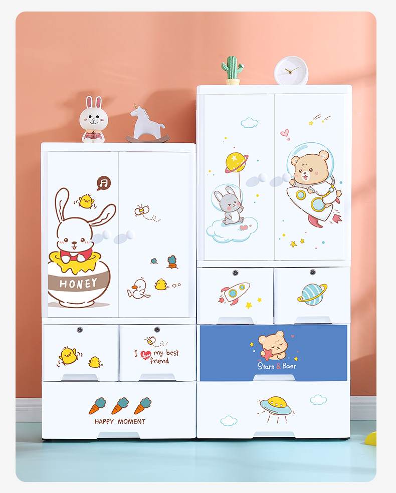 Hot Sale Plastic Storage Drawers For Clothes Large Capacity Wardrobe For kids Cupboard Storage Cabinets Baby Cartoon Style