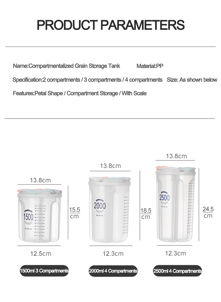 New Arrival Kitchen Cereal Storage Box Plastic Pantry Storage Jars Clear Dry Food Bean Pasta Storage Container with Compartment
