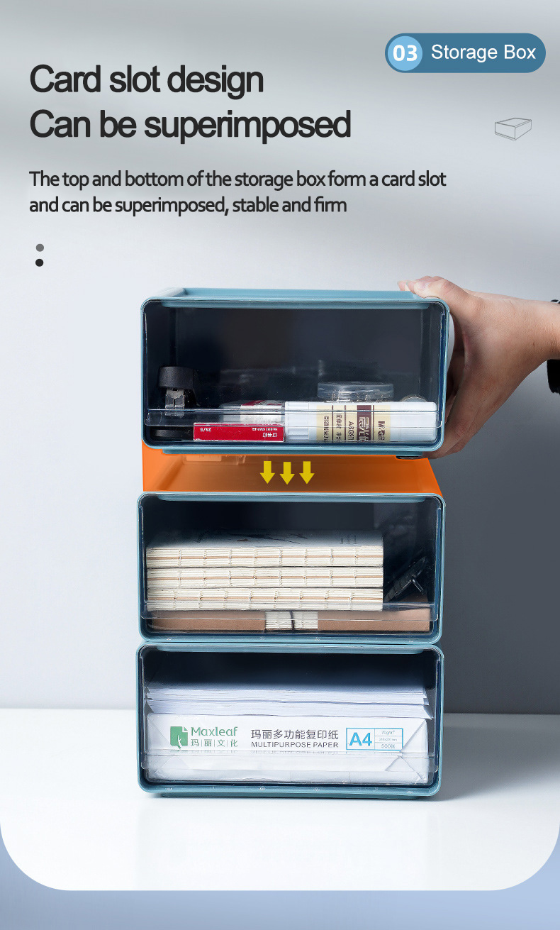 High Quality Bedroom Cosmetic Makeup Storage Drawer Plastic Desktop Drawer Type Storage Box Office Desk Organizer Box Stackable