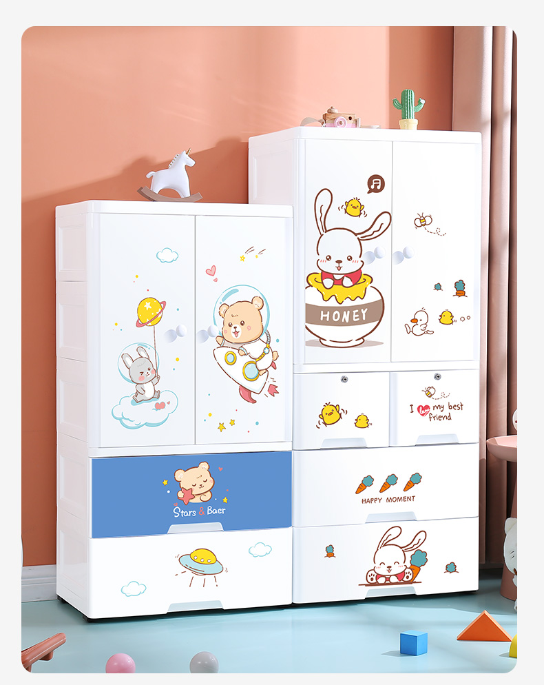 Hot Sale Plastic Storage Drawers For Clothes Large Capacity Wardrobe For kids Cupboard Storage Cabinets Baby Cartoon Style