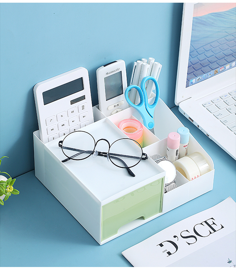 New Office Supplies Stationery Holder Cosmetic Makeup Storage Organizer with Drawer Plastic Desktop Storage Box for Coffee Table