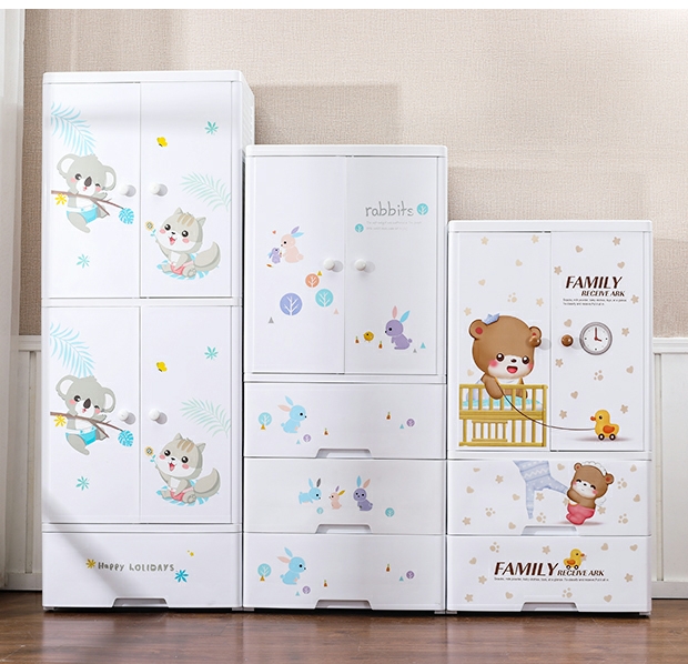 Factory Direct Double Door Plastic Storage Cabinet Multi-layer Children's Wardrobe Storage cabinet Baby clothes Storage Box