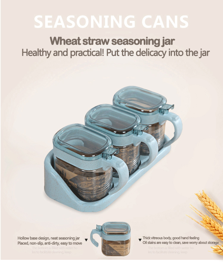 New Arrival Salt and Pepper Containers Glass Seasoning Jar with Tray Spice Storage Jars with Spoons Seasoning Pot Set
