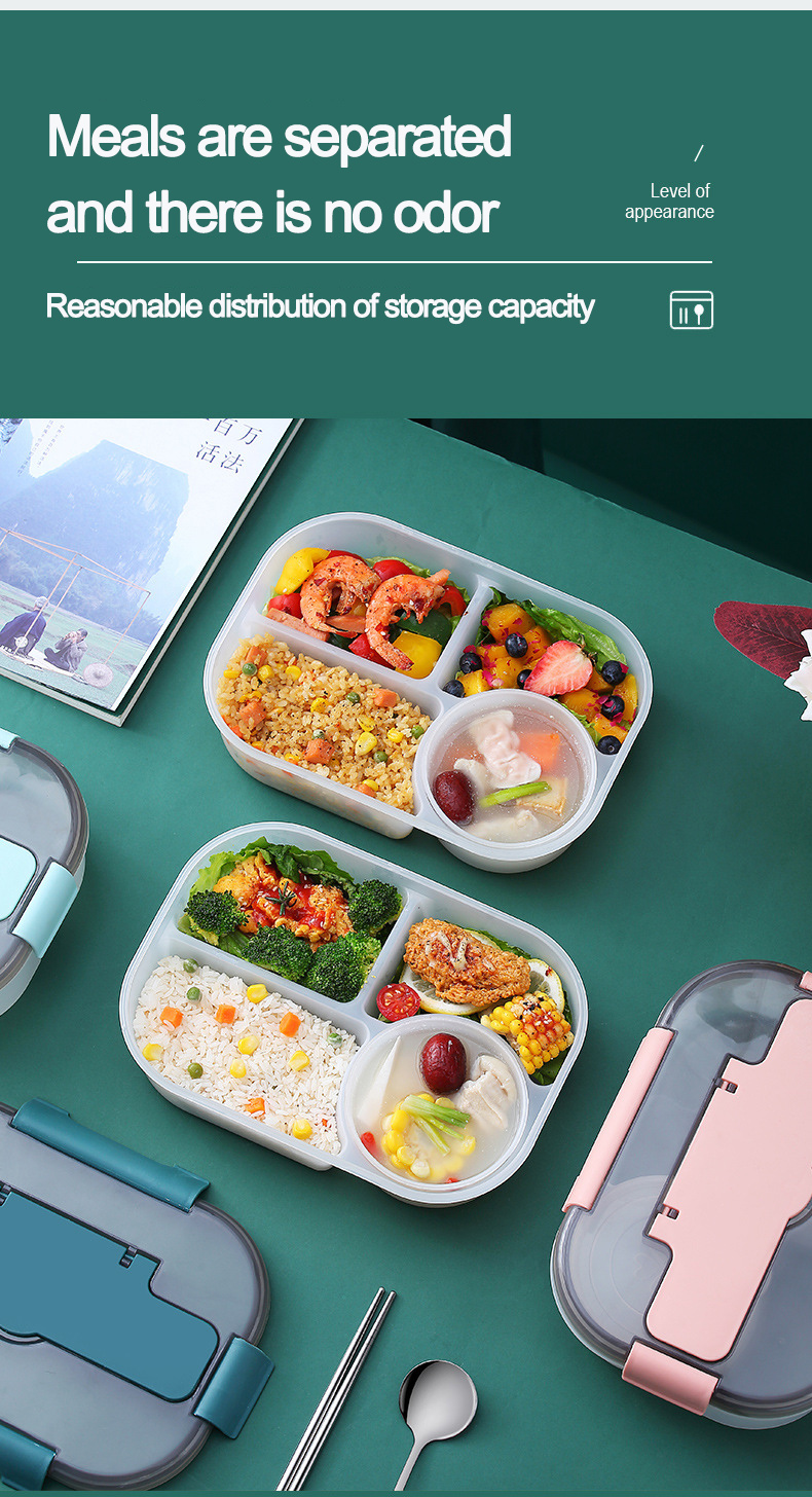 Wholesale Portable Leak-proof Airtight Food Container with 4 Compartment Reusable Plastic Bento Heating Lunch Box with Soup Bowl