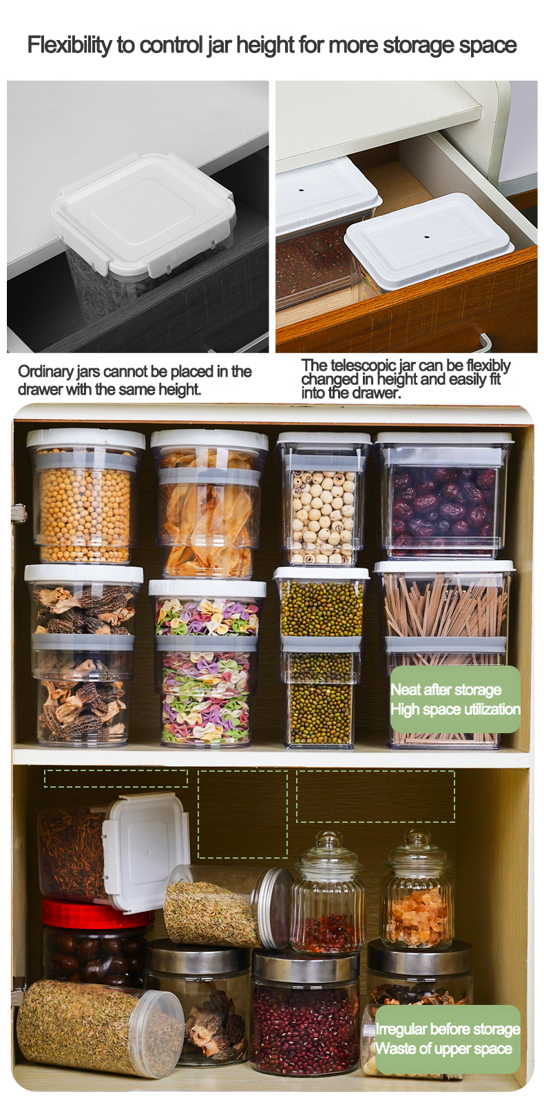 Newest Vacuum Leak-proof Grain Storage Box Plastic Candy Beans Dry Food Container Transparent Square Pantry Storage Jars Kitchen