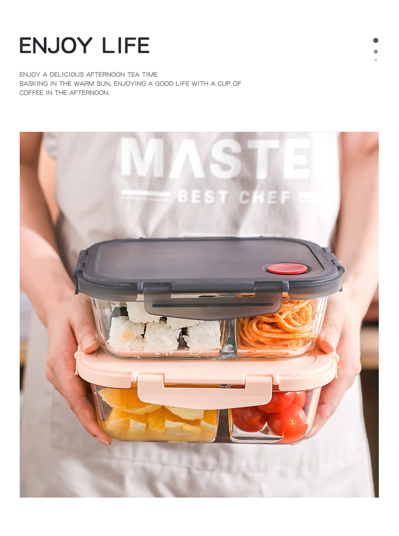 New Design Fridge Organizer Airtight Food Container with Divider Easy Snap Lunch Box Reusable Stackable High Borosilicate Glass