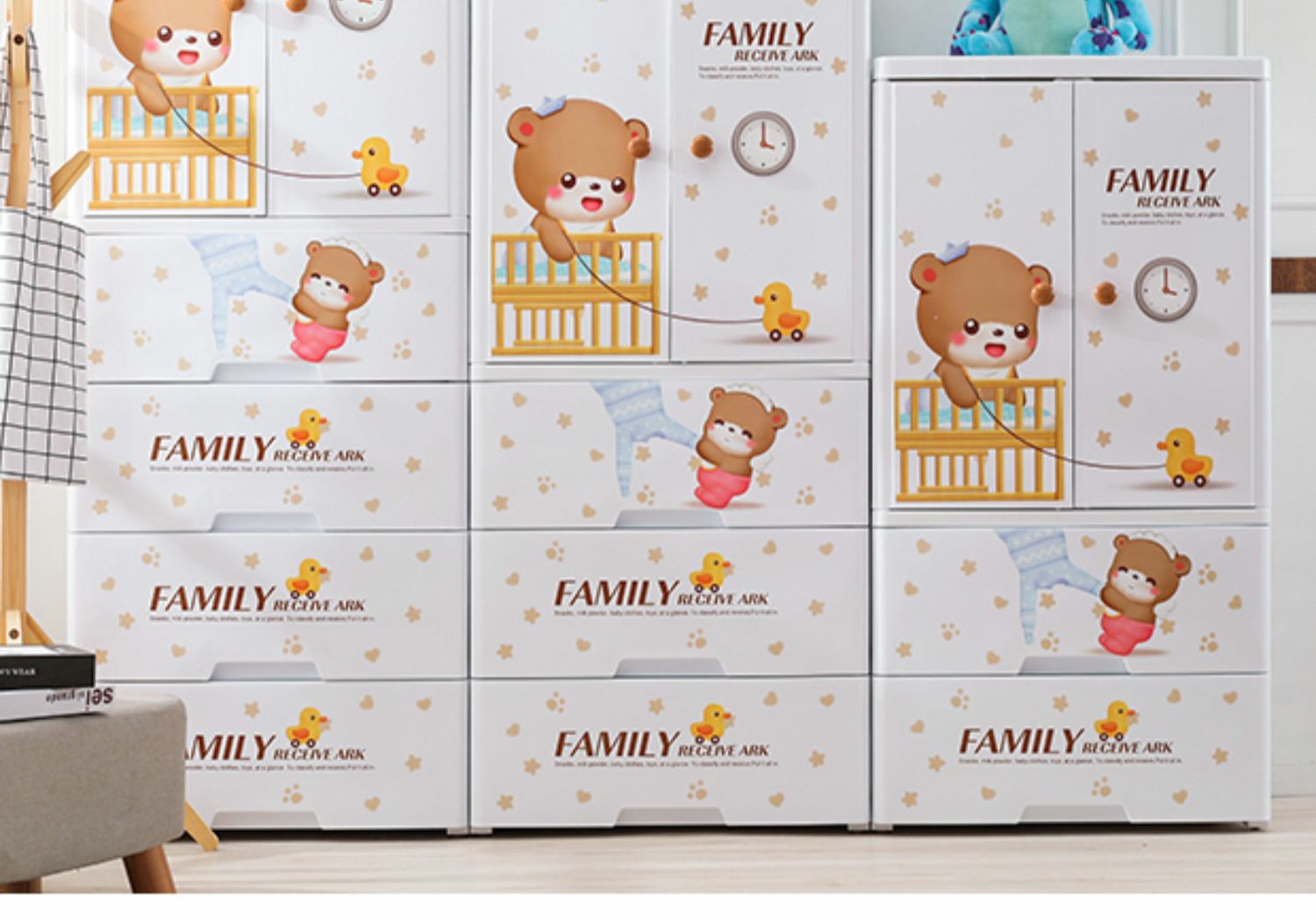 Factory Direct Double Door Plastic Storage Cabinet Multi-layer Children's Wardrobe Storage cabinet Baby clothes Storage Box