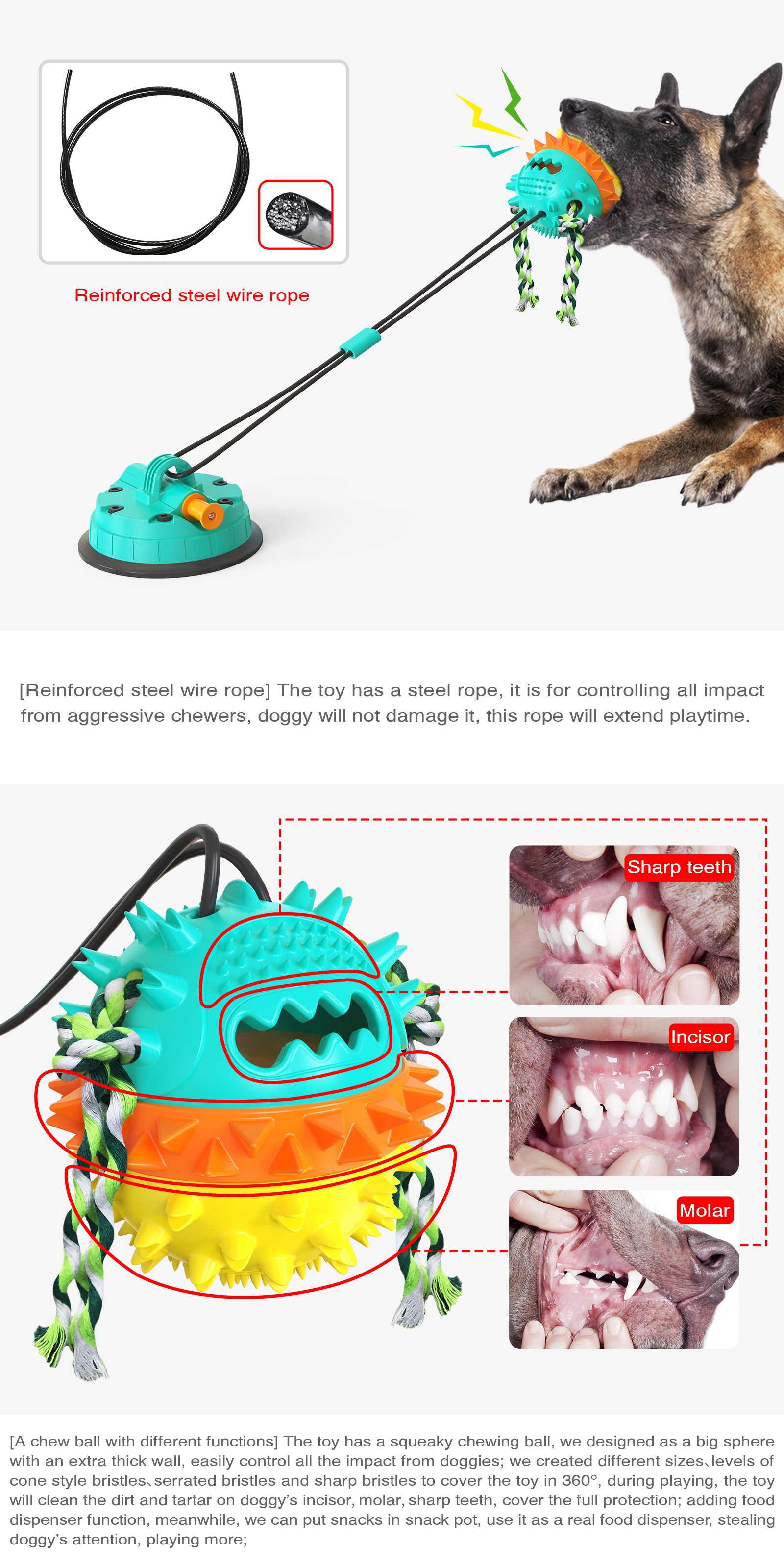 new design dog toy food Super vacuum suction cup pet pull rope toy Pet food leakage doggy chew balls rubber dog toy