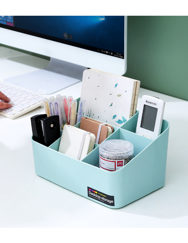 Office Supplies Desk Organizer Stationery Pen Holder Sundries Cosmetic Container Rectangular Plastic Storage Box with Dividers