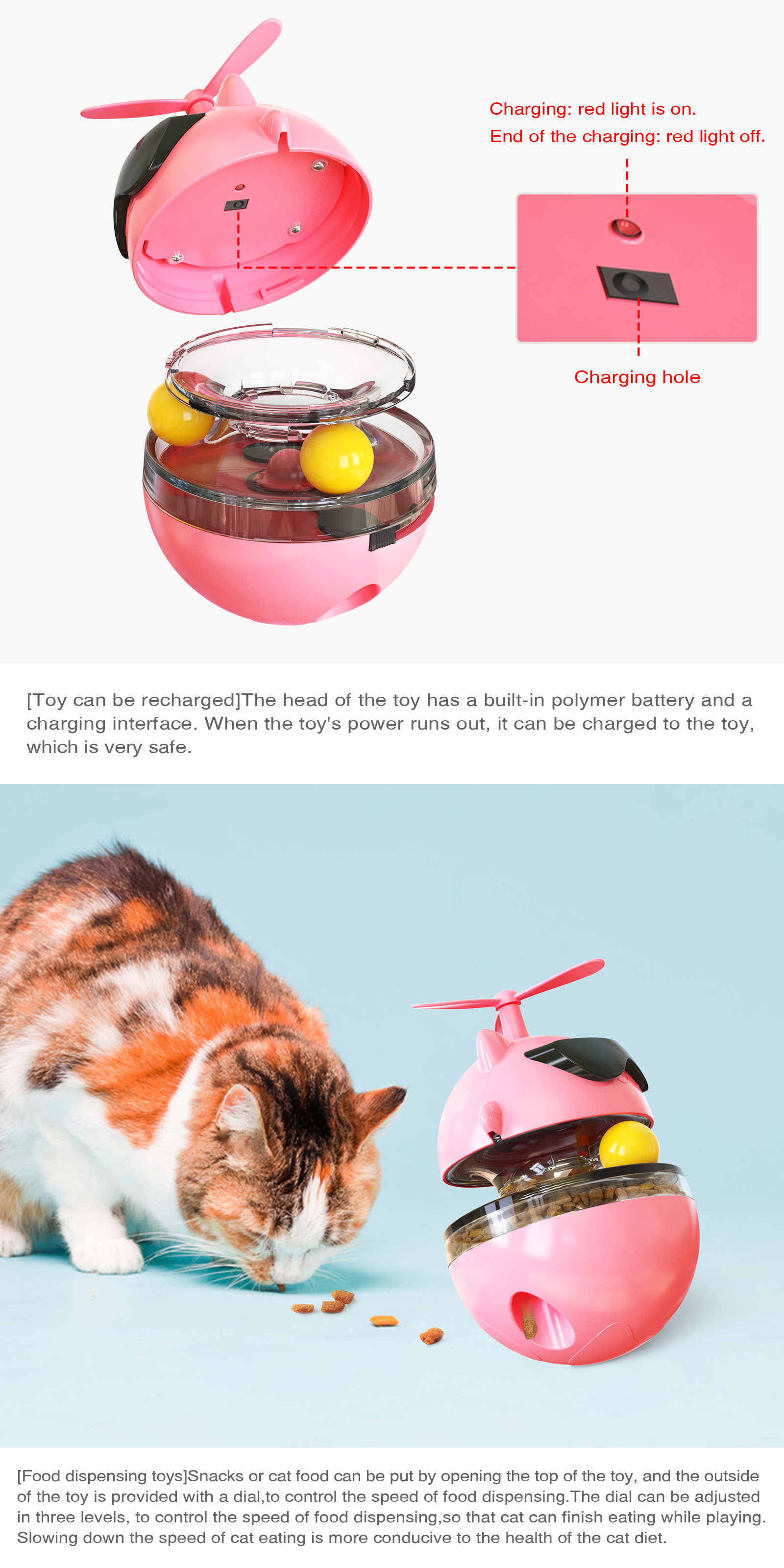 Multi-Function Electric Interactive Pet Leaking Foods Swing Lightning Lucky Cat Usb Charging Food Storage Dispenser For Cats