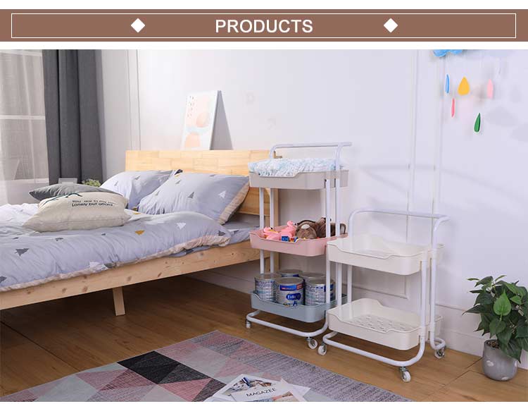Popular Durable 2/3/4 Tier Movable Storage Rack Metal Utility Cart Bathroom Plastic Storage Shelves Kitchen Trolley with Wheel