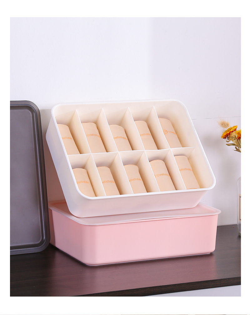 Hot Sale Dresser Drawer Divider Wardrobe Closet Storage Box Stackable Plastic Underwear Socks Panties Bra Organizer Box with Lid