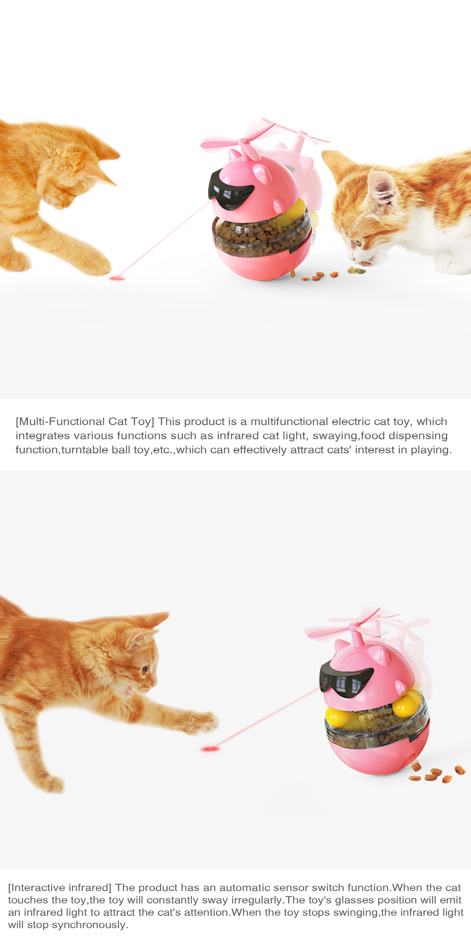 Multi-Function Electric Interactive Pet Leaking Foods Swing Lightning Lucky Cat Usb Charging Food Storage Dispenser For Cats