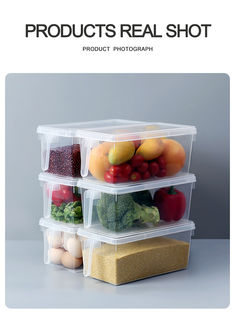 Multipurpose Rectangle Refrigerator Food Storage Box Fridge Organizer Stackable Transparent Airtight Food Container with Handle