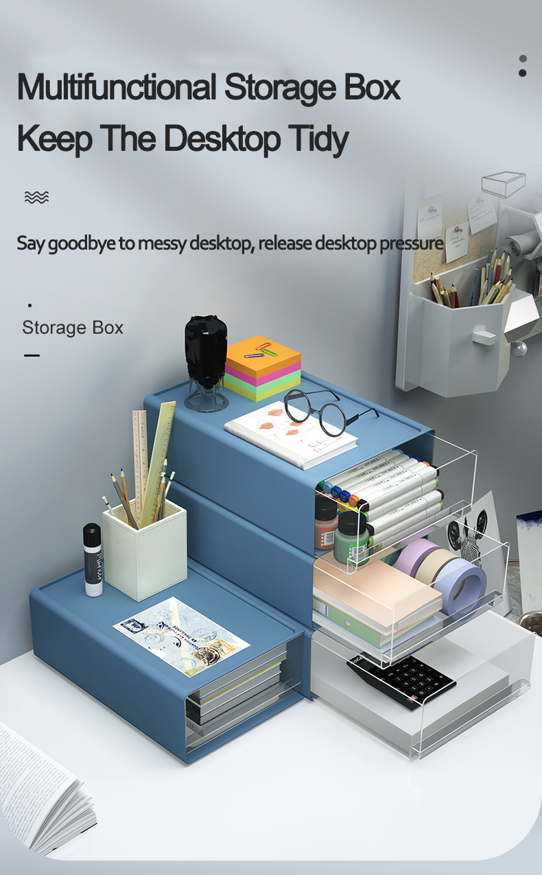 Newest Plastic Office File Stationery Organizer Drawer Type Storage Box Desktop Makeup Cosmetic Holder Stackable Storage Drawer