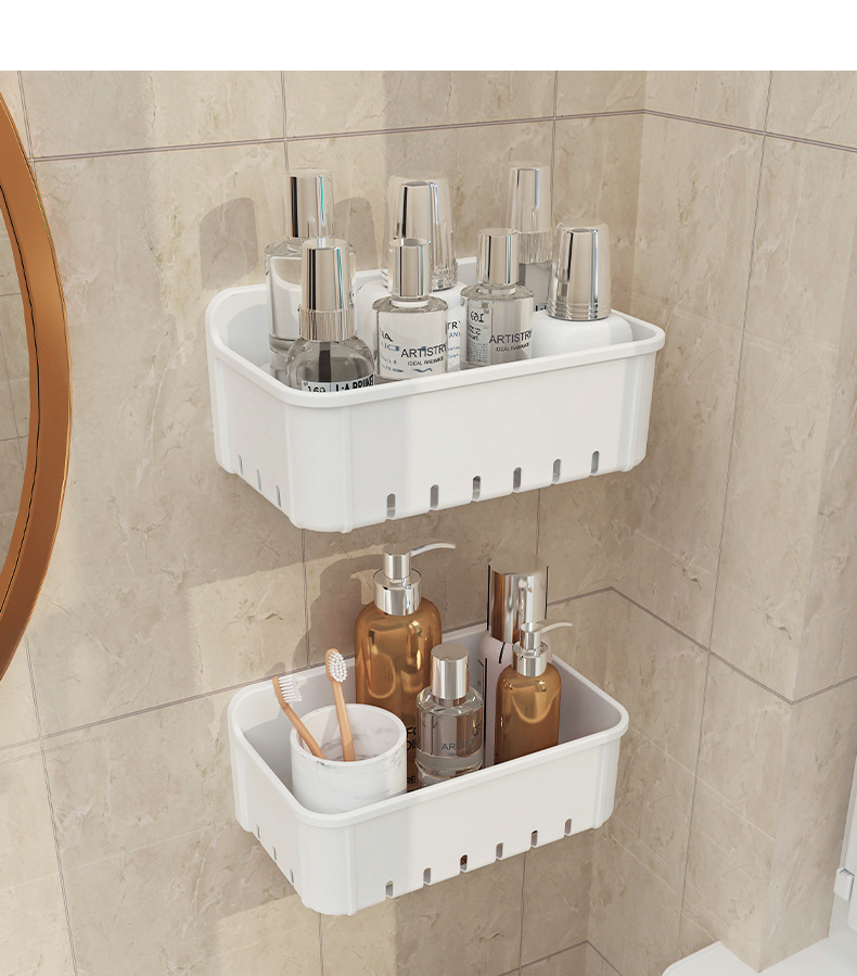 Space Saving Wall Mounted Bathroom Shampoo Shower Organizer Waterproof Corner Hanging Shelf Kitchen Condiment Spice Storage Rack