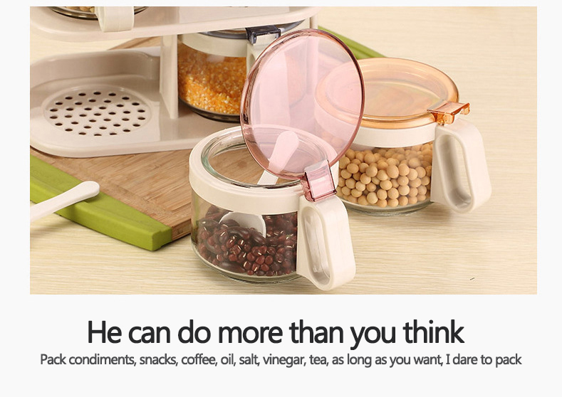 Factory Wholesale Condiments Jar Bottle Seasoning Box with Spoon Glass Spice Jar Set with Stand Kitchen Seasoning Pot Set