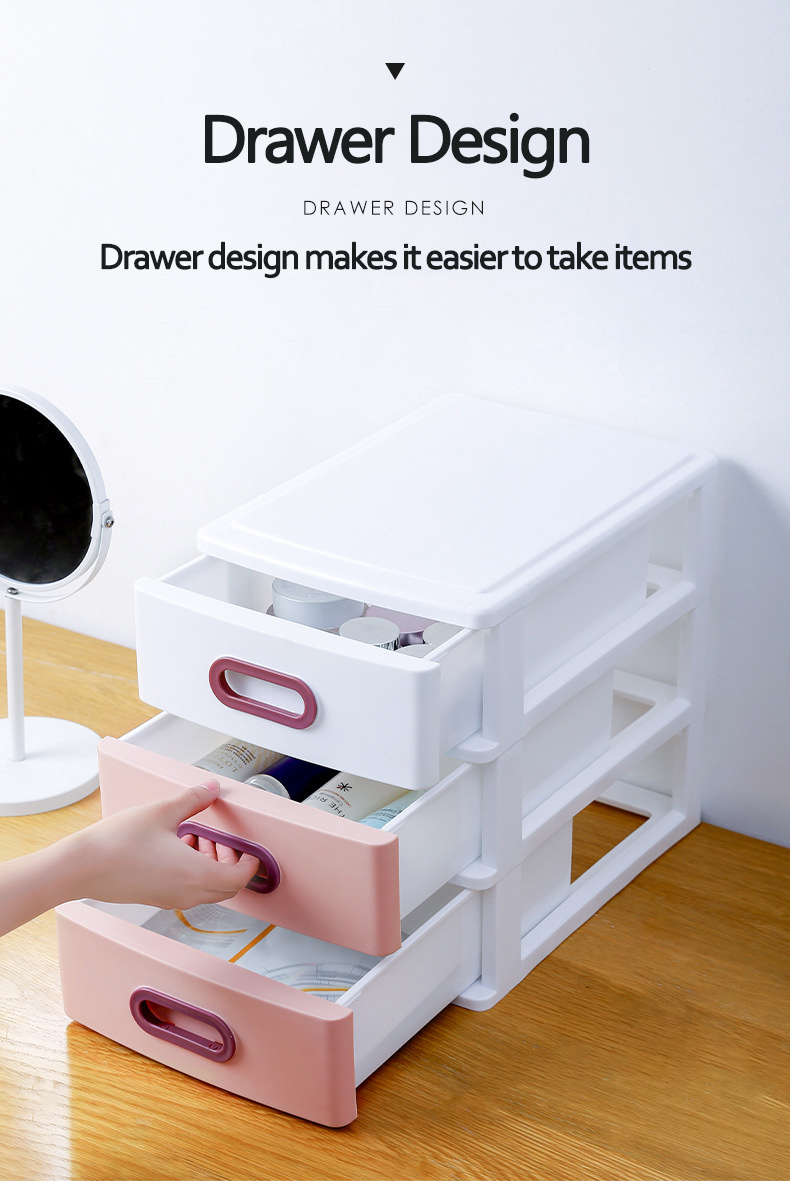 Modern Office Desk Stationery Holder Home Medicines Organizer Box Plastic Transparent Jewelry Makeup Storage Drawer with Handle