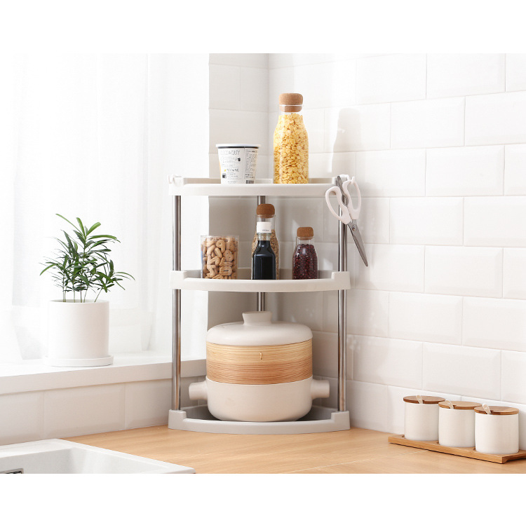 Factory 2/3 Tier Toilet Bathroom Triangle Shampoo Shelf Kitchen Countertop Spice Condiments Holder Plastic Corner Organizer Rack