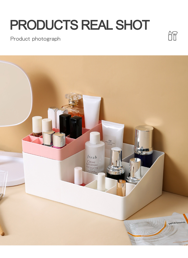 Factory Direct Desktop Sundries Container Lipstick Nail Polish Cosmetic Storage Box Plastic Makeup Organizer for Dressing Table