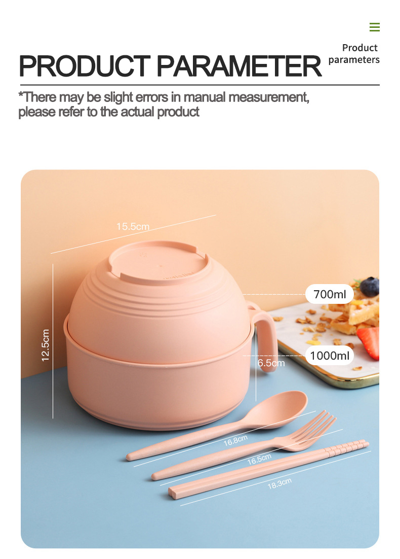 Eco-friendly Plastic Food Container Reusable Kids Bento Box with Cutlery Plastic Noodle Bowl with Lid Microwave safe Lunch Box
