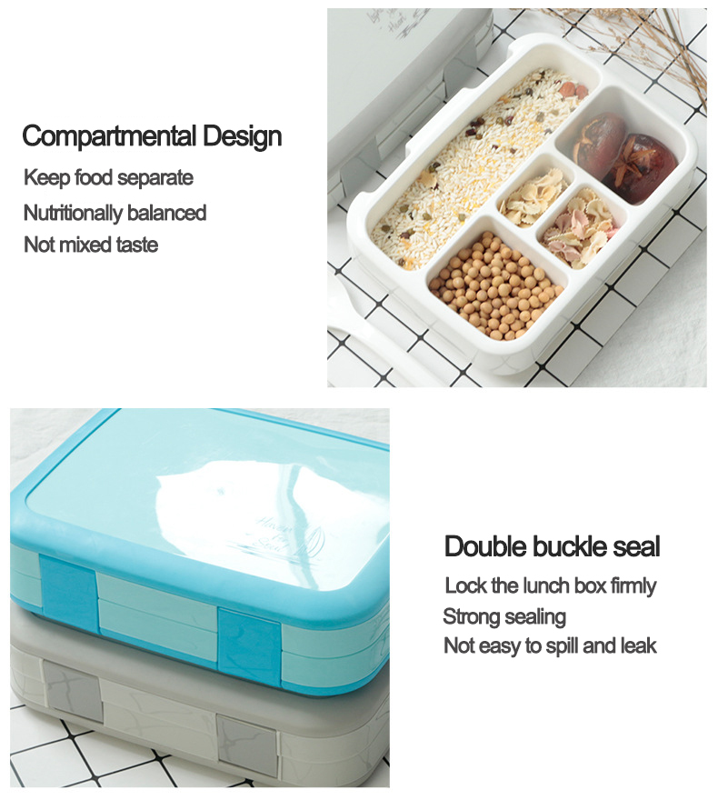 New Design Food Grade Airtight Food Storage Container Portable Lunch Box with Easy Snap Lids Plastic Bento Box for Kids Adults