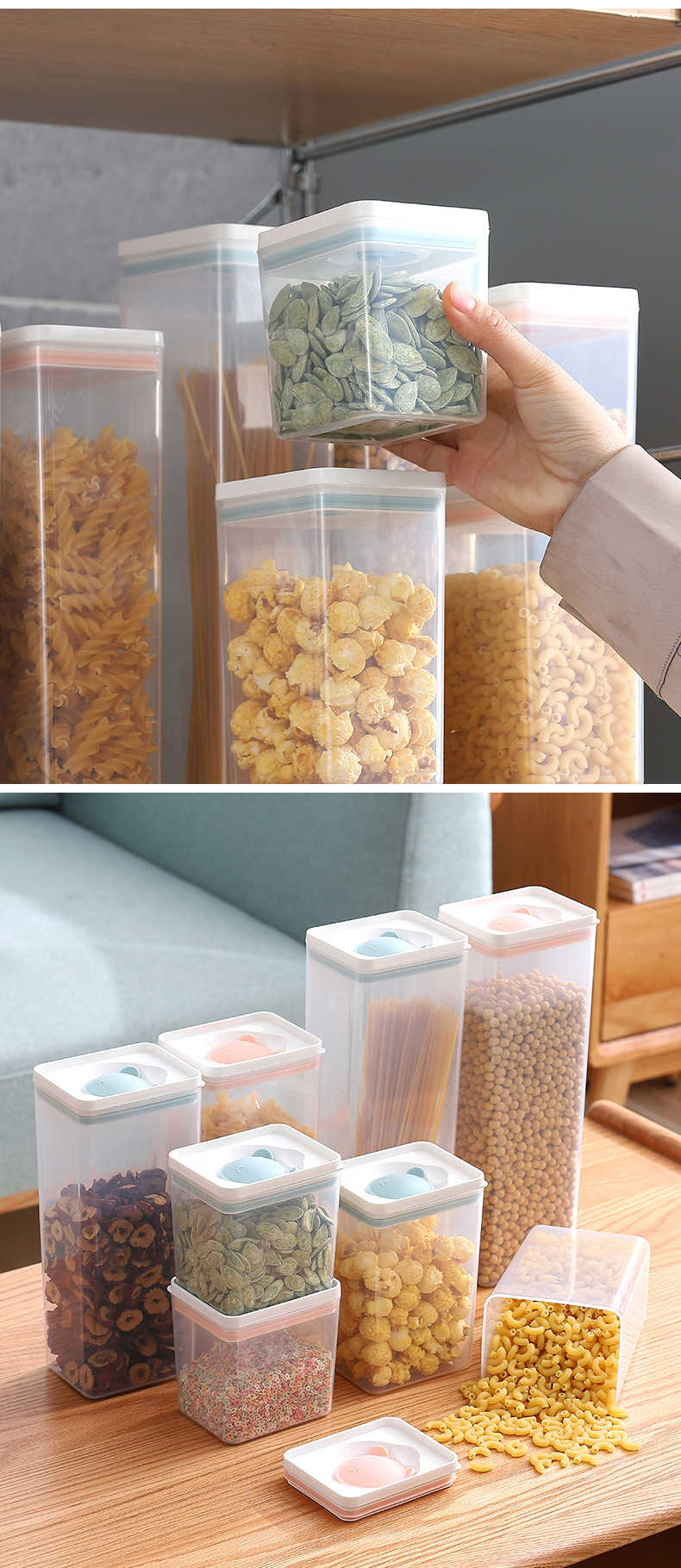 Airtight Storage Jars Pantry Storage Bottles Clear Cereal Container Stackable Dry Food Kitchen Canister with Lid Newest Plastic