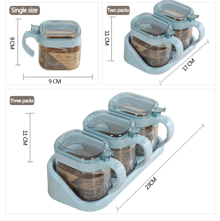 New Arrival Salt and Pepper Containers Glass Seasoning Jar with Tray Spice Storage Jars with Spoons Seasoning Pot Set