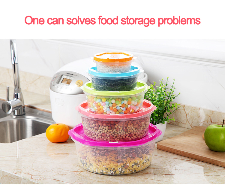 Pantry Use Round Cereal Dispenser Plastic Kitchen Refrigerator Organizer Stackable Coffee Bean Candy Storage Container with Lid