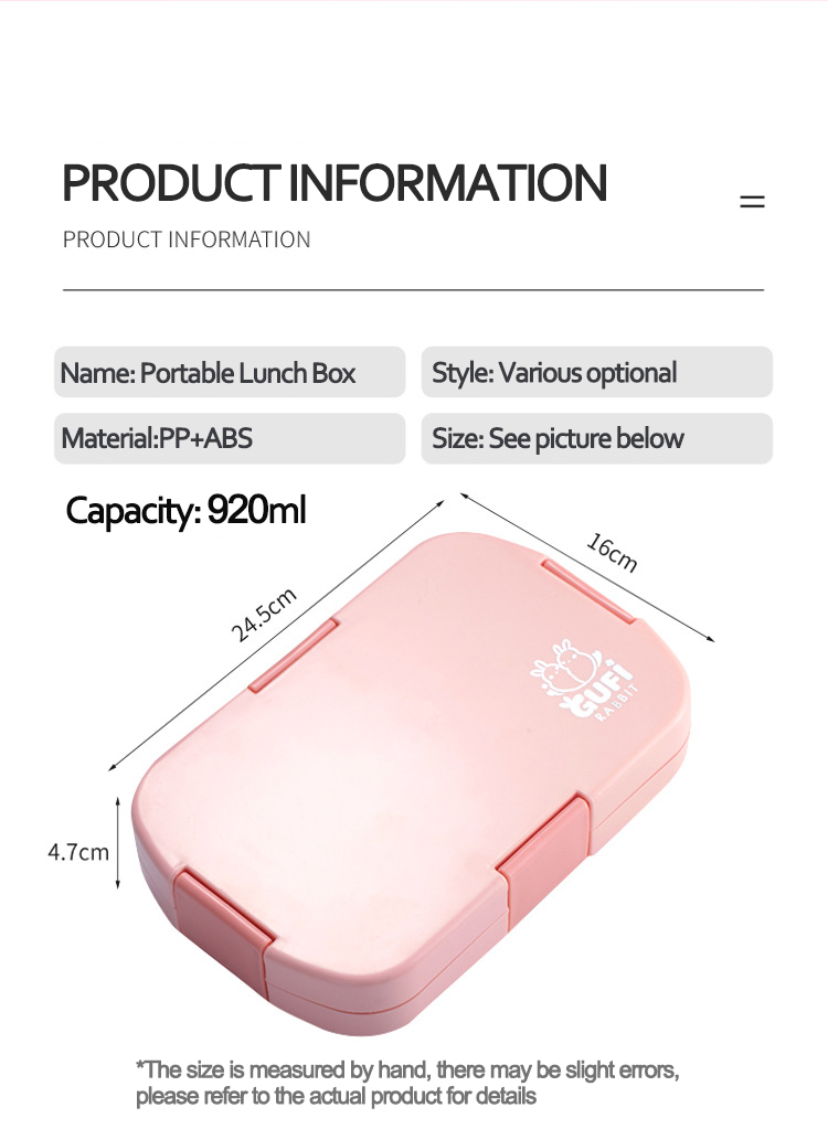 New Design Food Grade Airtight Food Storage Container Portable Lunch Box with Easy Snap Lids Plastic Bento Box for Kids Adults